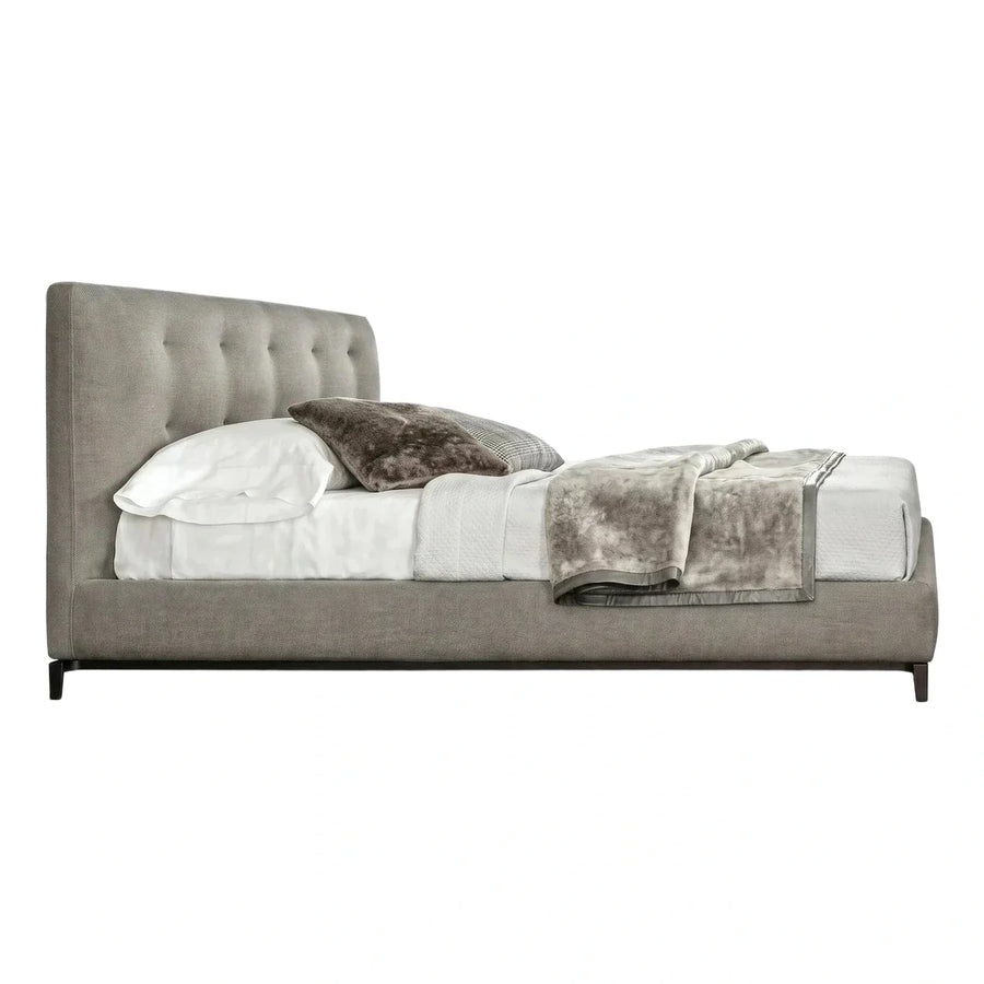 Modern Grey Upholstered Platform Bed with Tufted Headboard