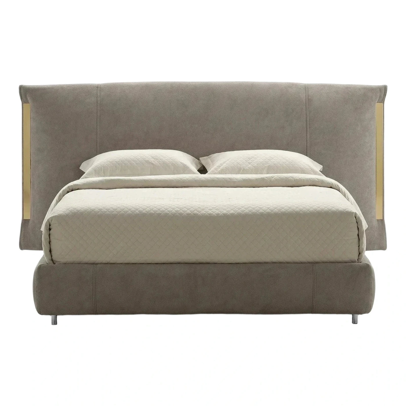 Modern Upholstered Platform Bed with Gold Accents