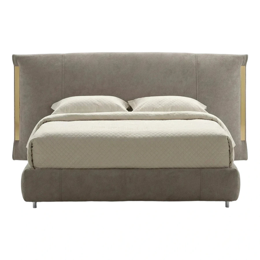 Modern Upholstered Platform Bed with Gold Accents