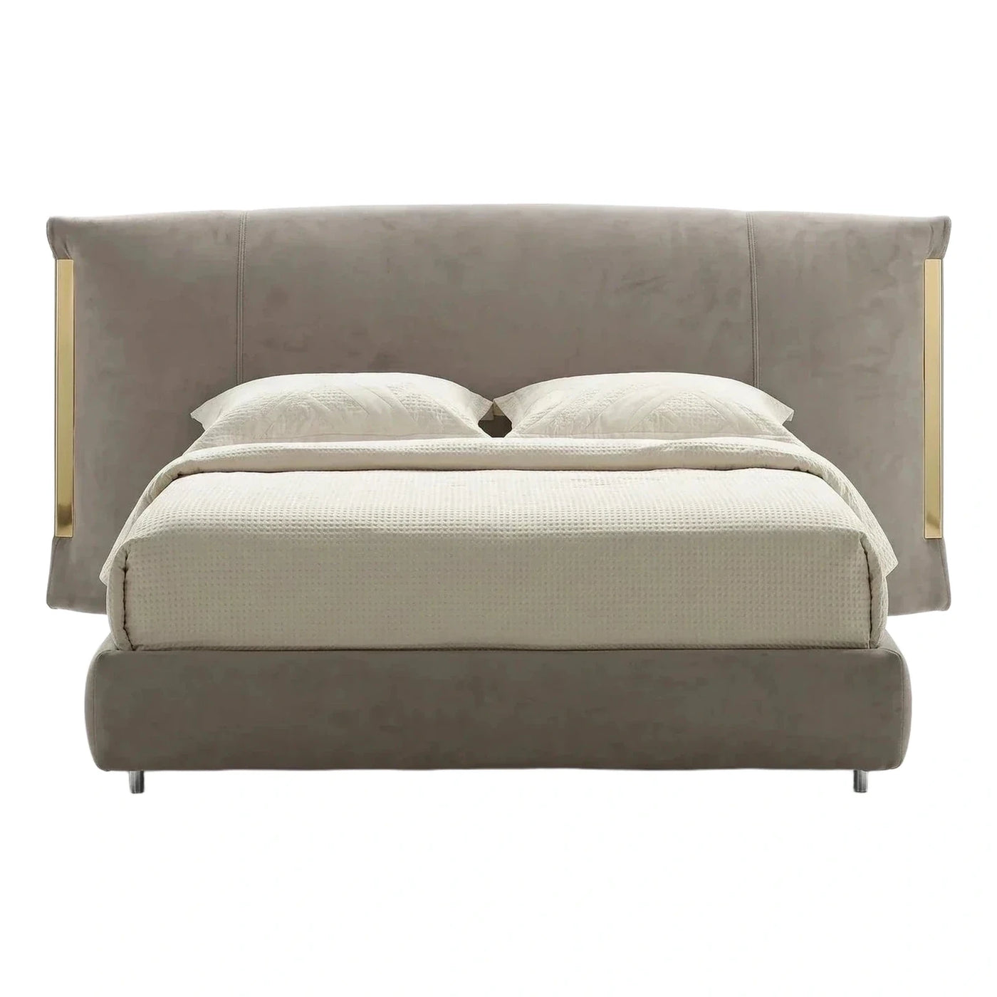 Modern Upholstered Platform Bed with Gold Accents
