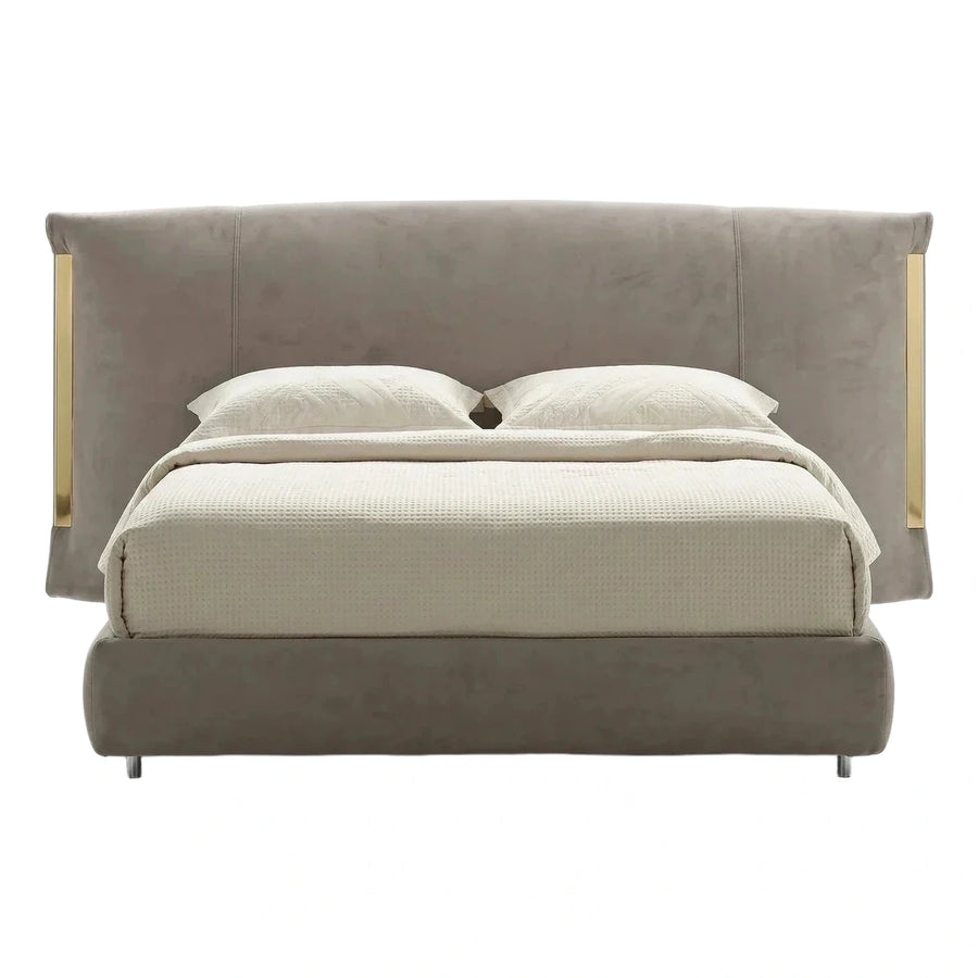 Modern Upholstered Platform Bed with Gold Accents