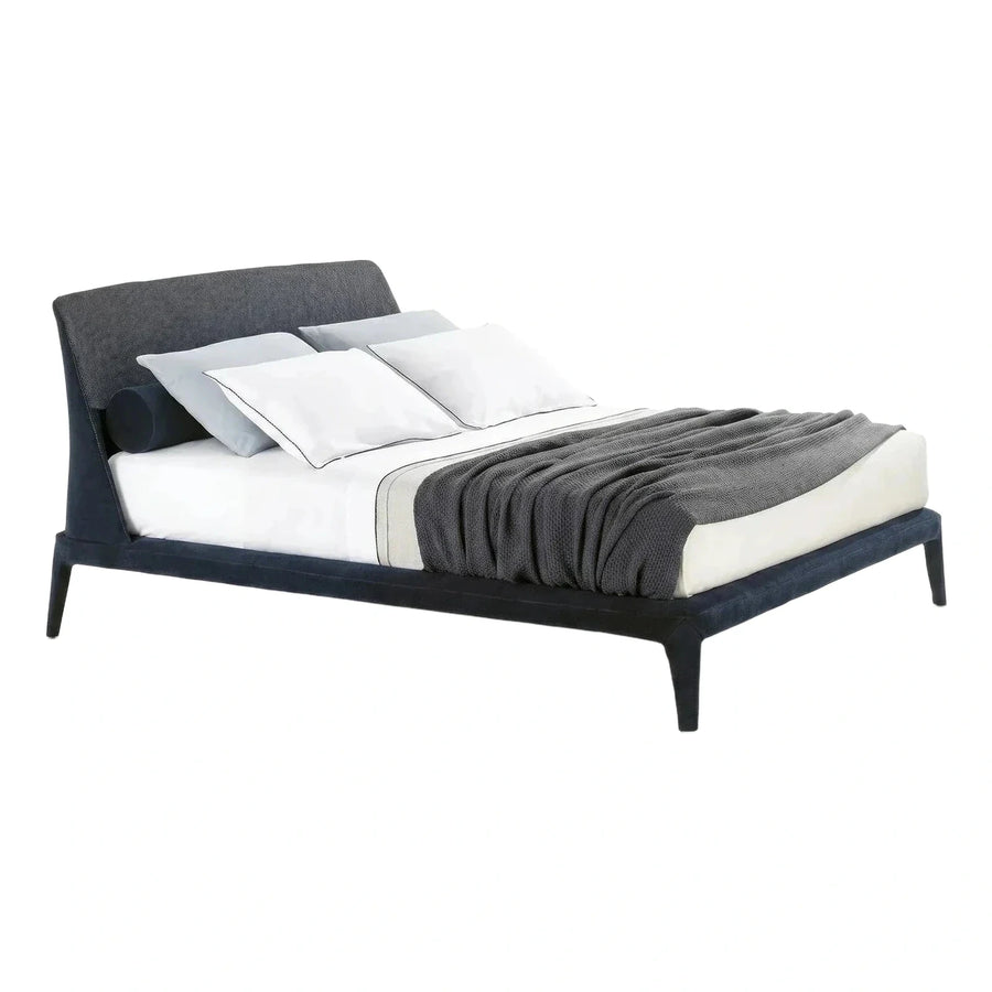 Modern Navy Blue Upholstered Platform Bed Frame