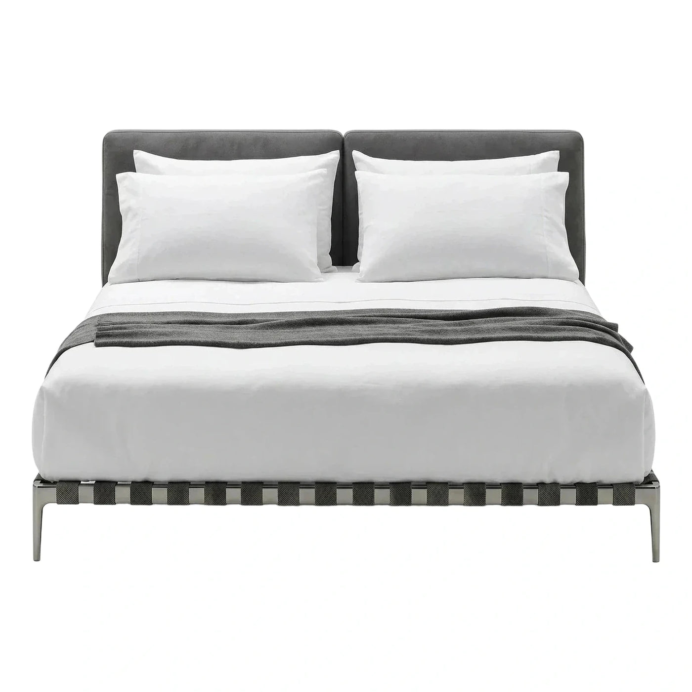 Modern Grey Upholstered Platform Bed With Metal Base