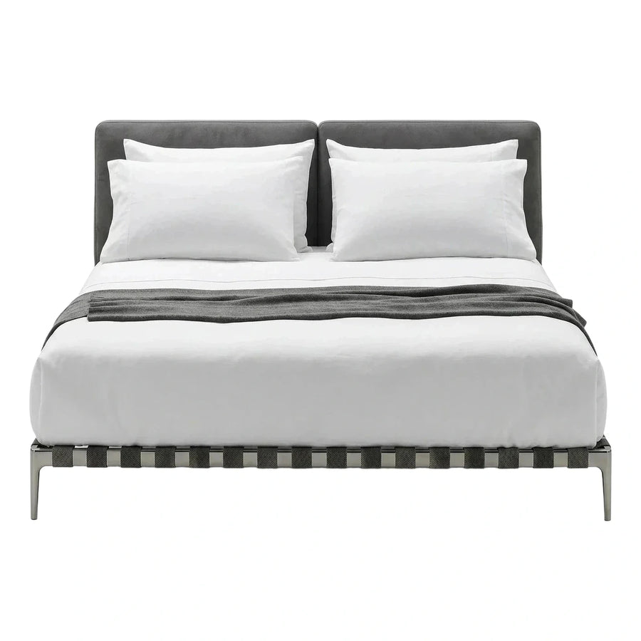 Modern Grey Upholstered Platform Bed With Metal Base