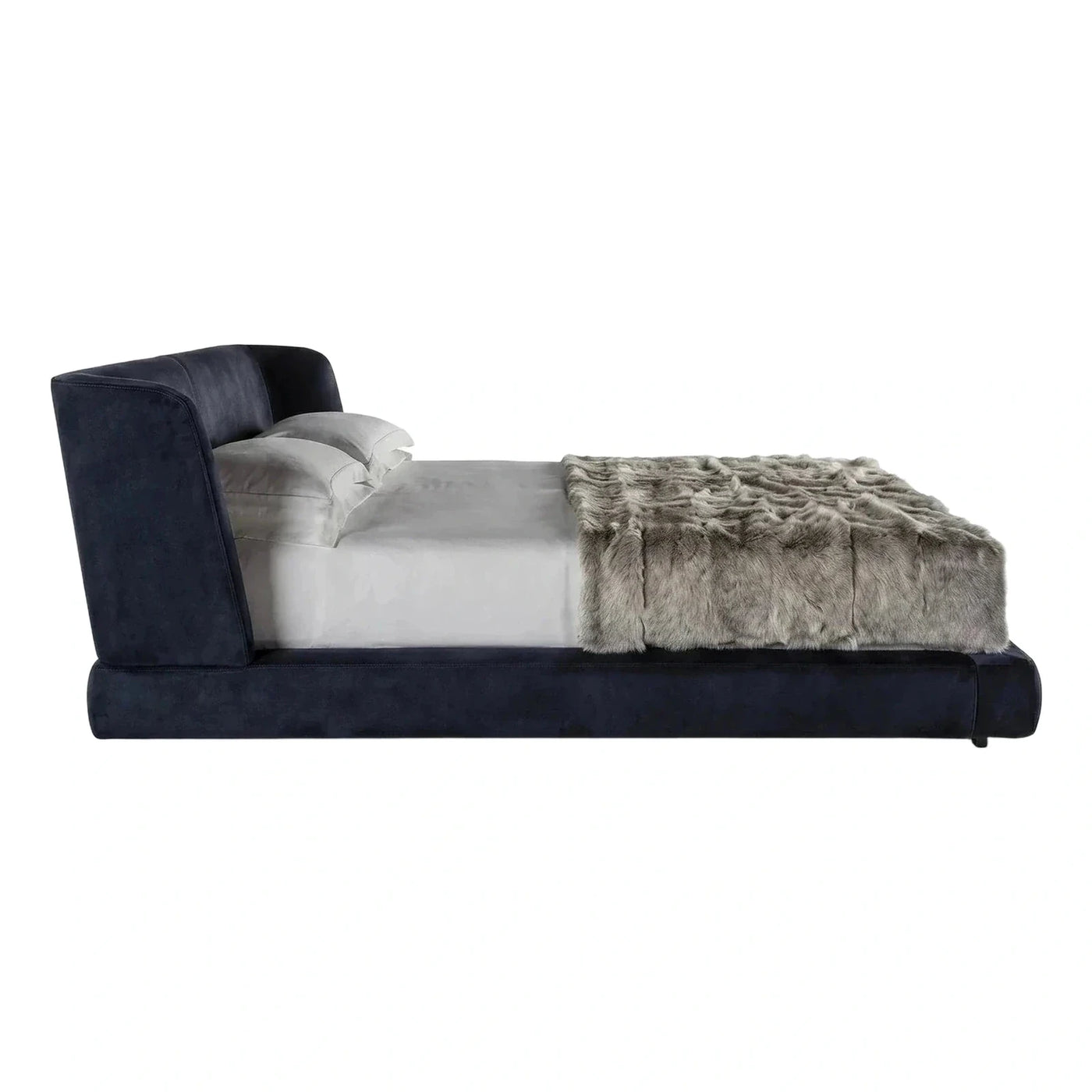 Modern Navy Blue Upholstered Low Profile Platform Bed
