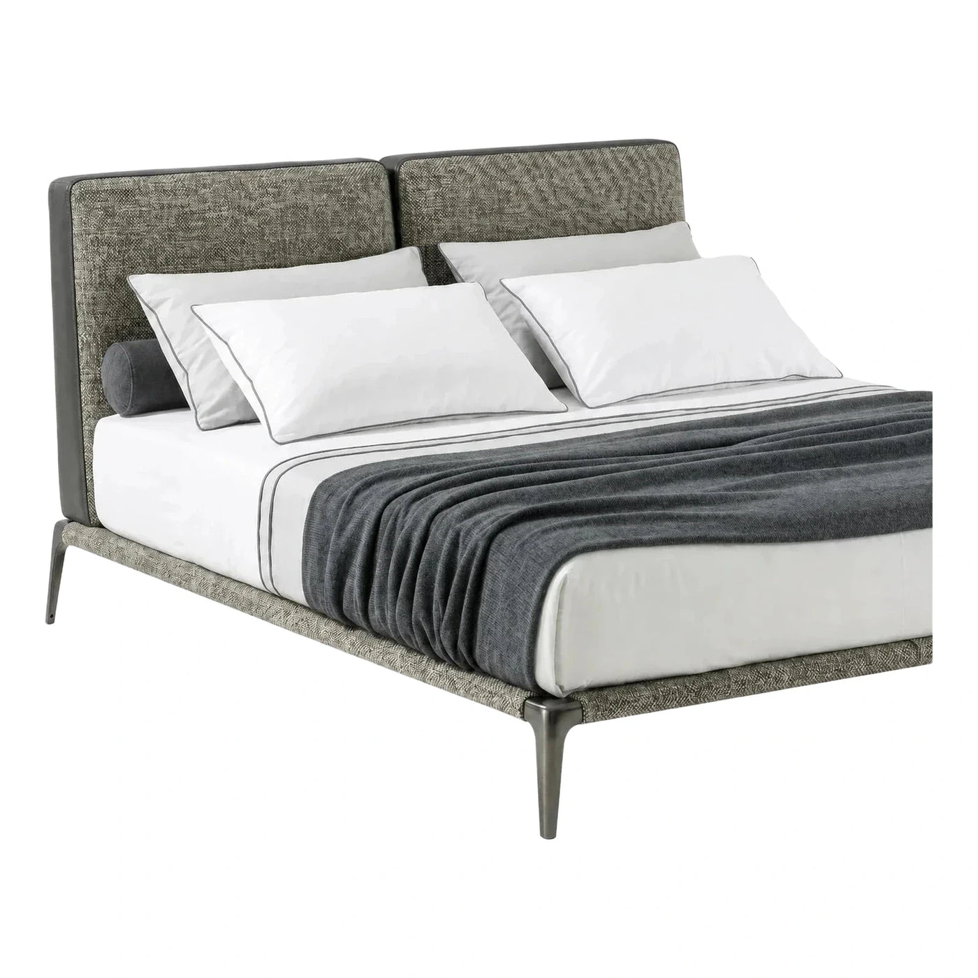 Modern Grey Textured Platform Bed with Metal Legs