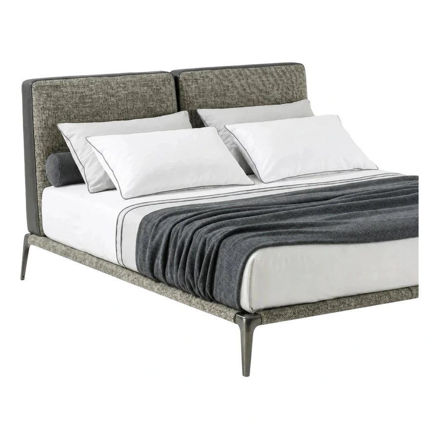 Modern Grey Textured Platform Bed with Metal Legs