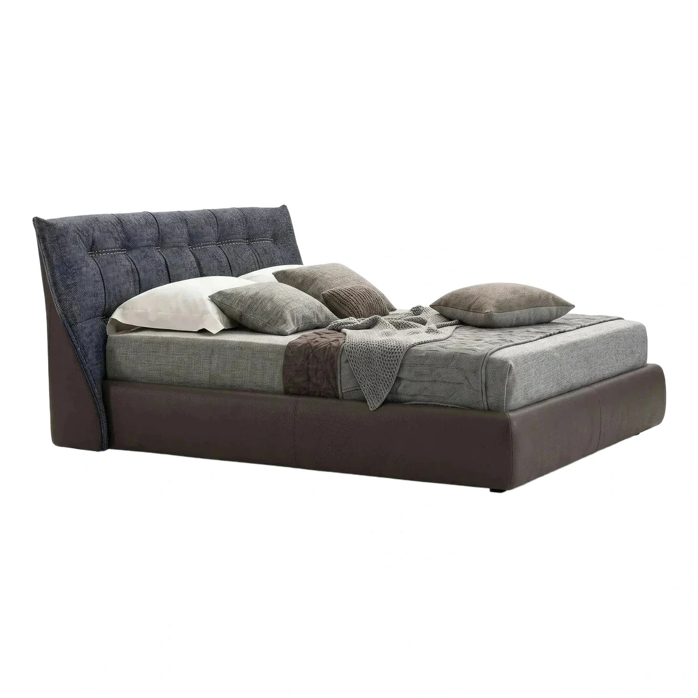 Modern Tufted Upholstered Platform Bed with Leather Base