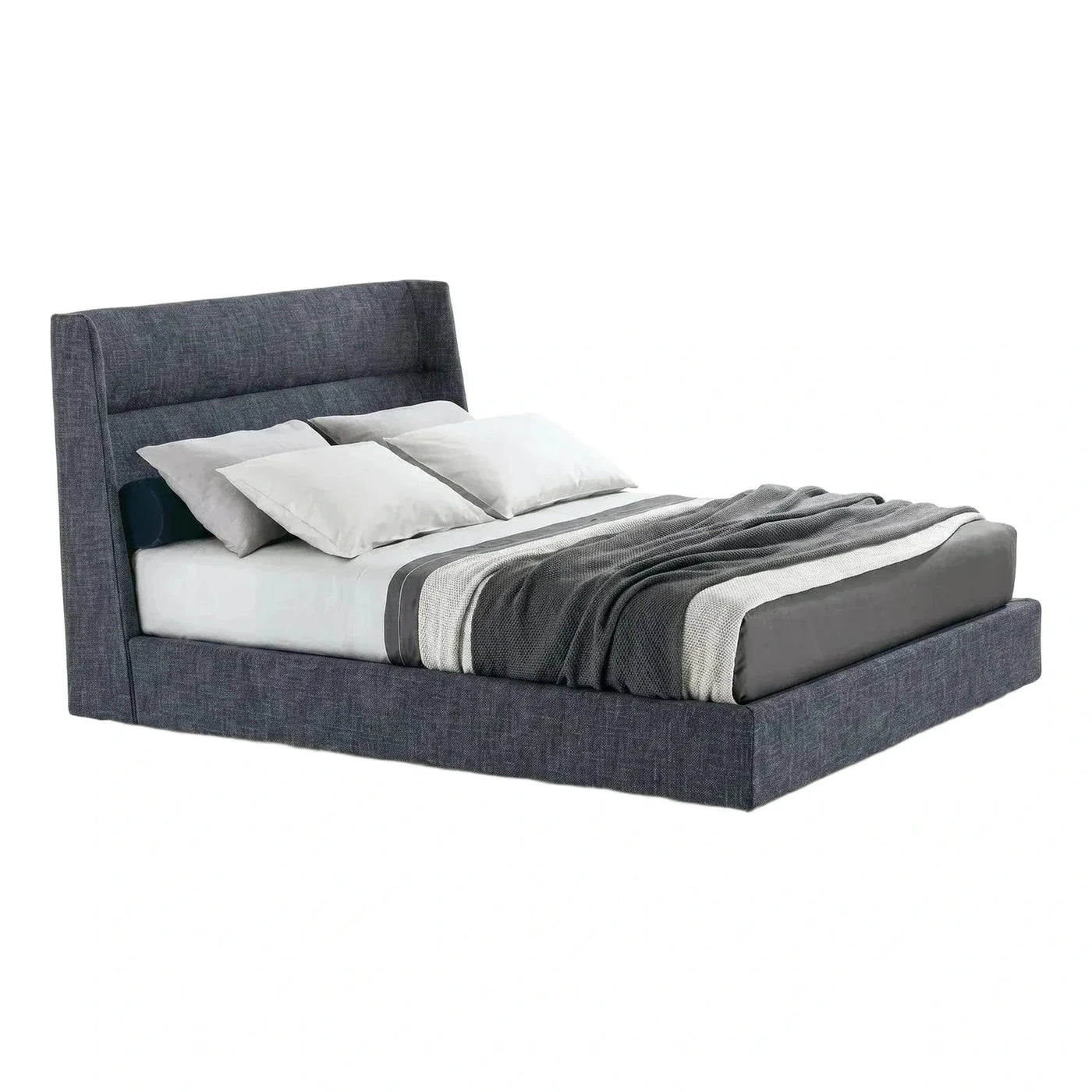 Modern Grey Upholstered Platform Bed with Tall Headboard
