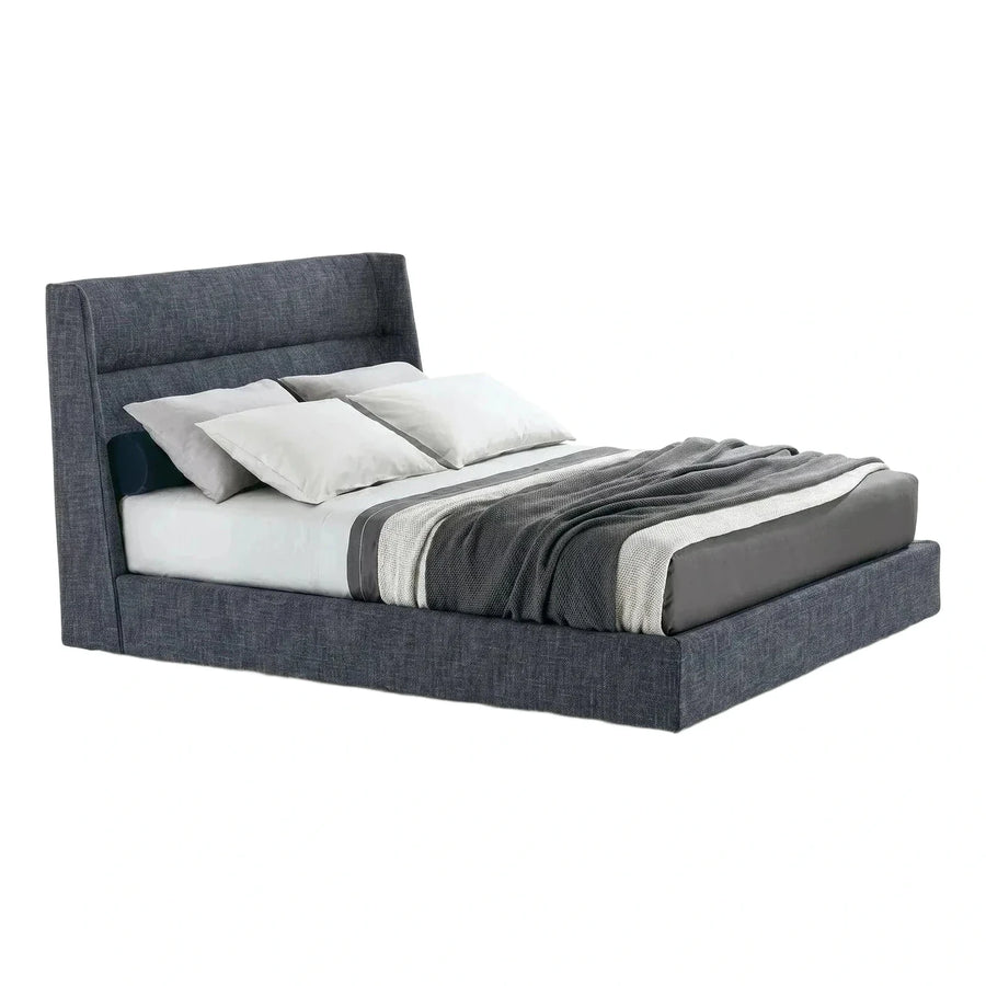Modern Grey Upholstered Platform Bed with Tall Headboard