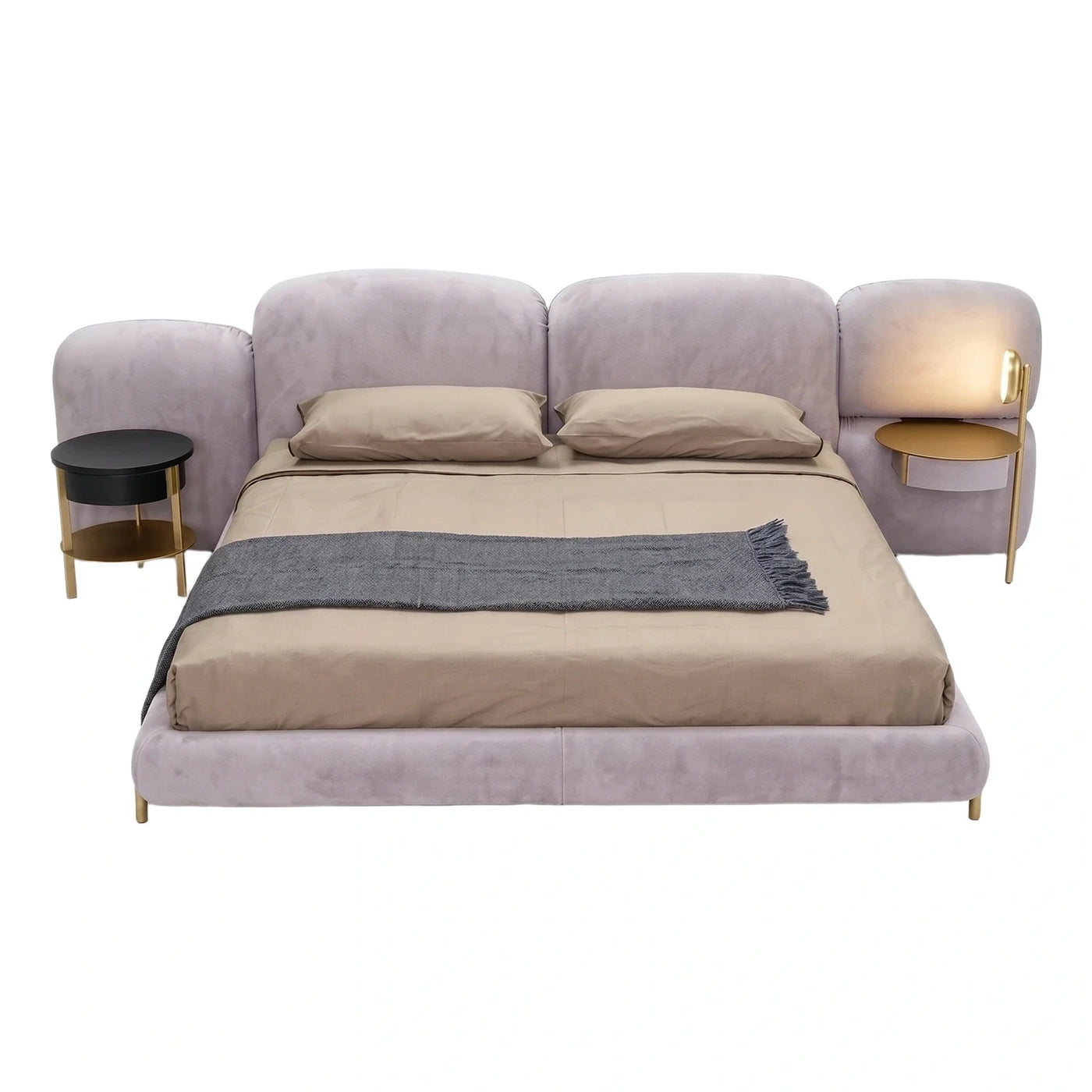 Modern Upholstered Platform Bed With Wingback Headboard