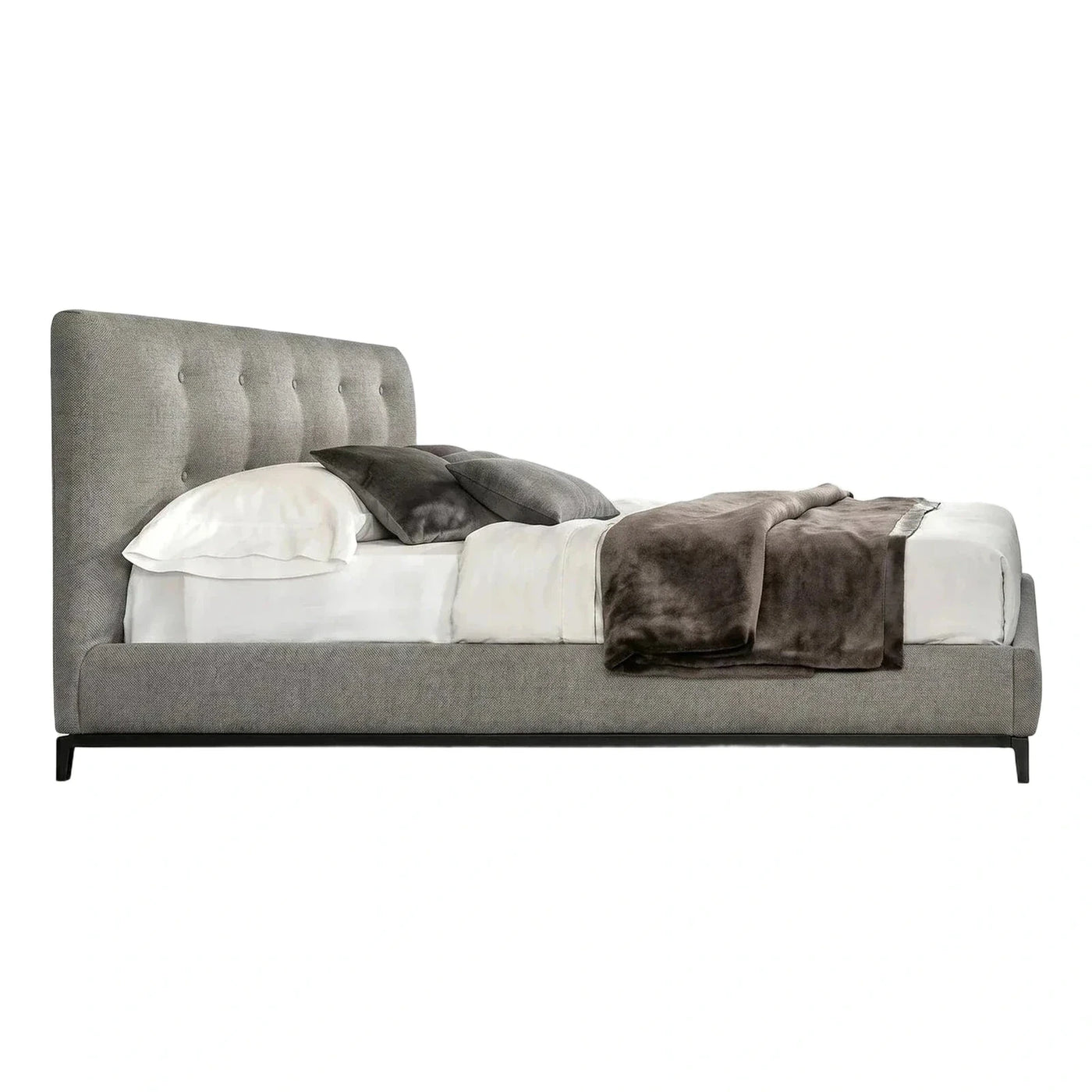 Modern Grey Upholstered Platform Bed with Tufted Headboard