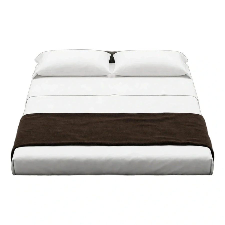 Modern Grey Upholstered Platform Bed with Integrated Shelf
