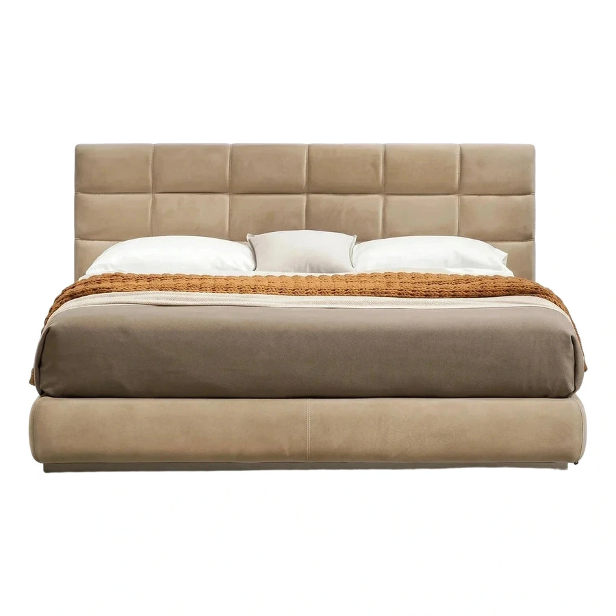 Modern Beige Upholstered Platform Bed with Tufted Headboard