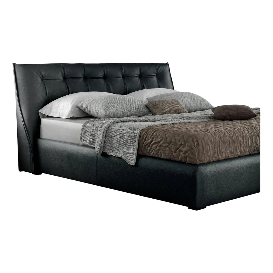 Modern Black Leather Tufted Platform Bed
