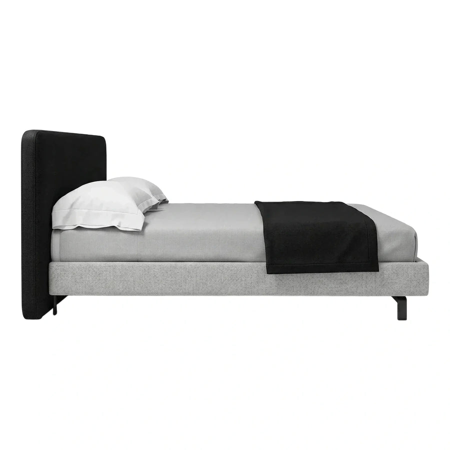 Modern Black Headboard Grey Upholstered Platform Bed