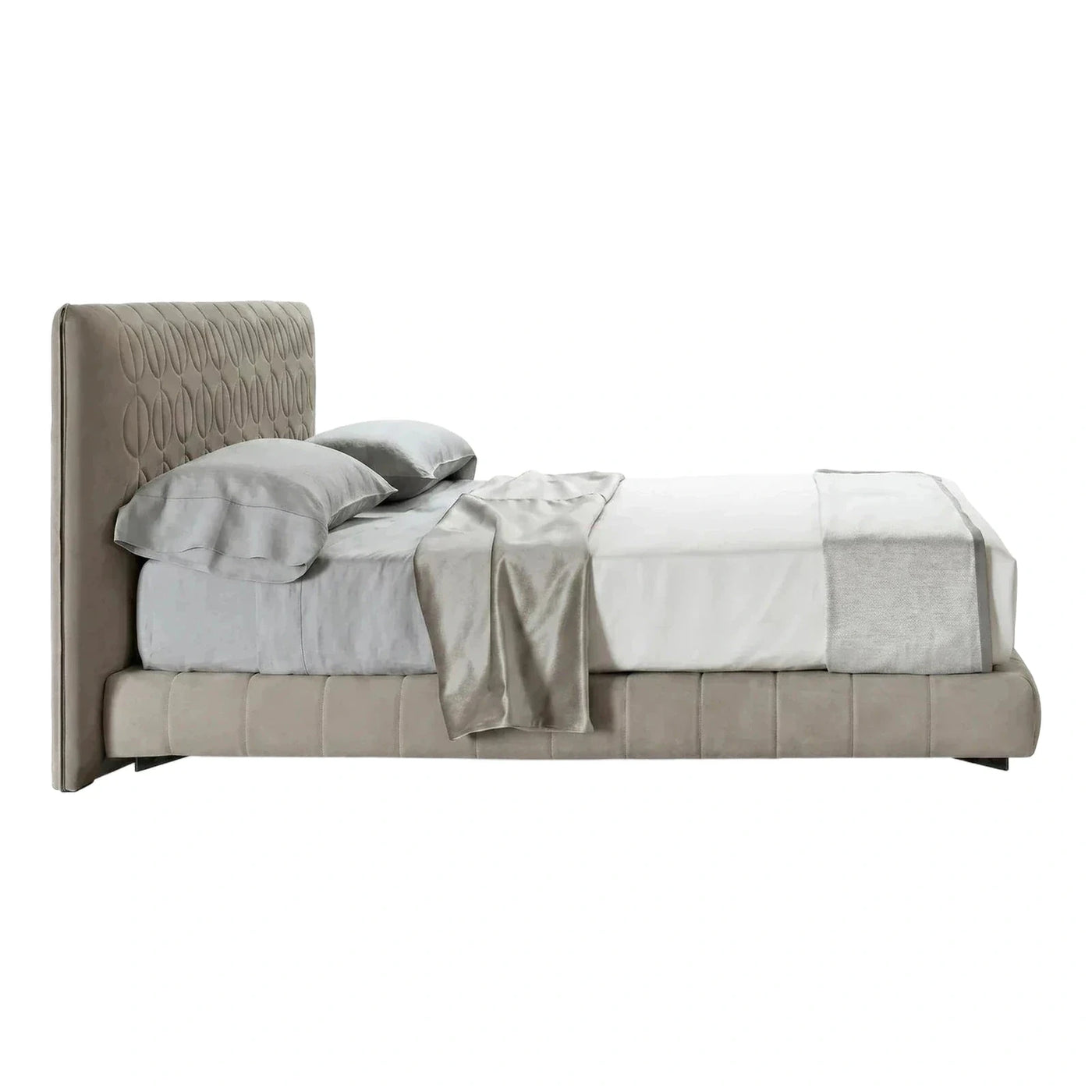 Beige Upholstered Platform Bed with Quilted Headboard