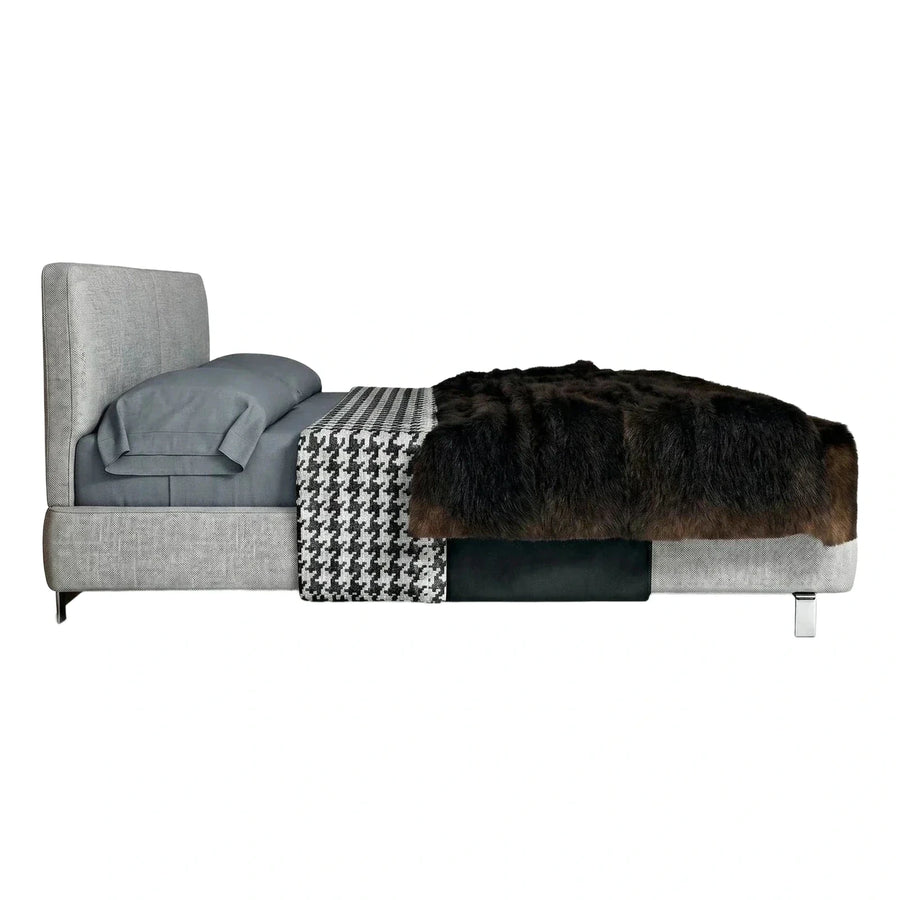 Modern Grey Upholstered Platform Bed With Metal Legs