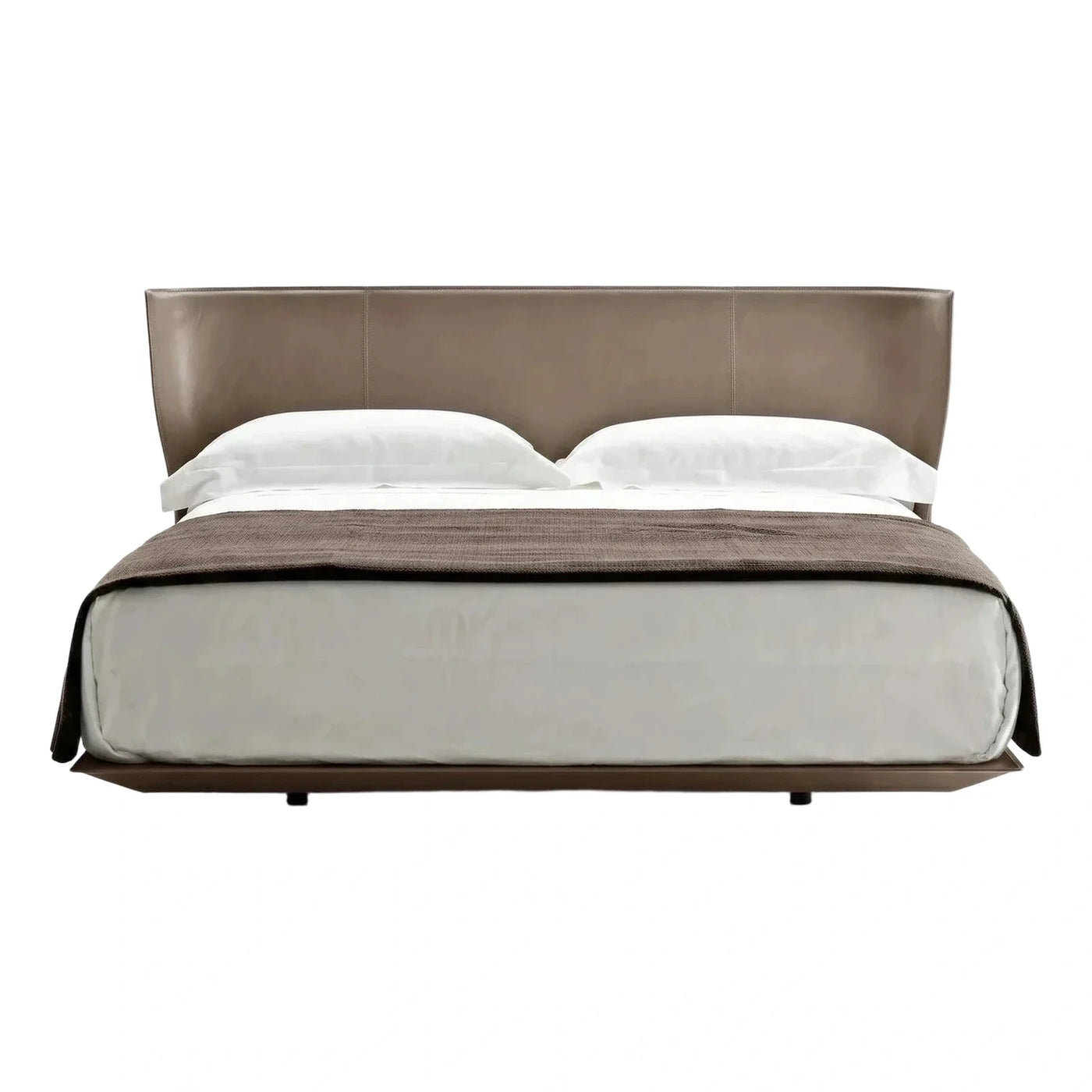 Modern Taupe Leather Upholstered Platform Bed Frame