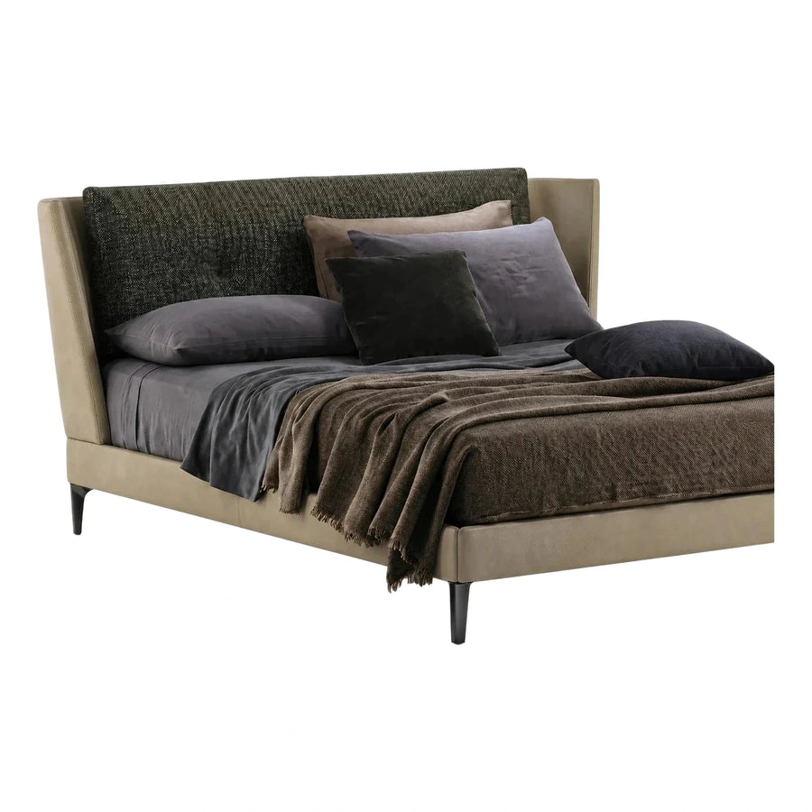 Modern Beige Upholstered Platform Bed with Textured Headboard