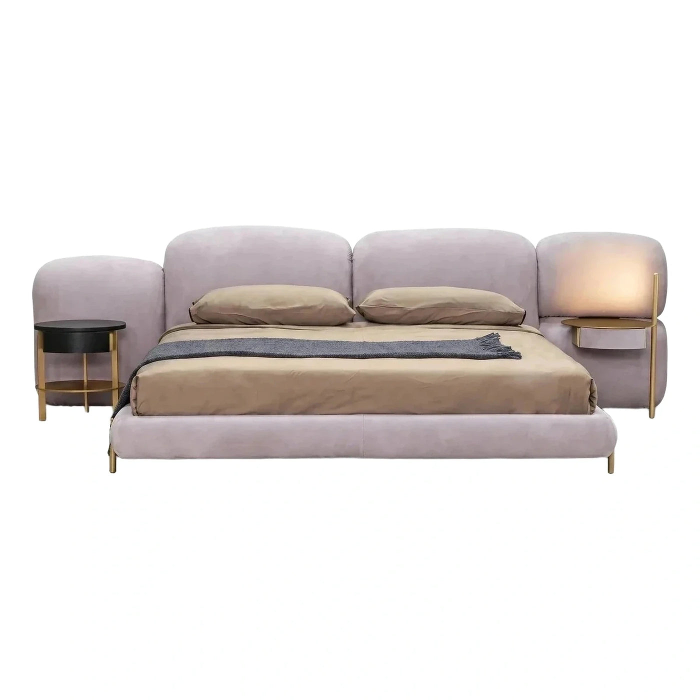 Modern Lavender Upholstered Bed With Integrated Side Tables