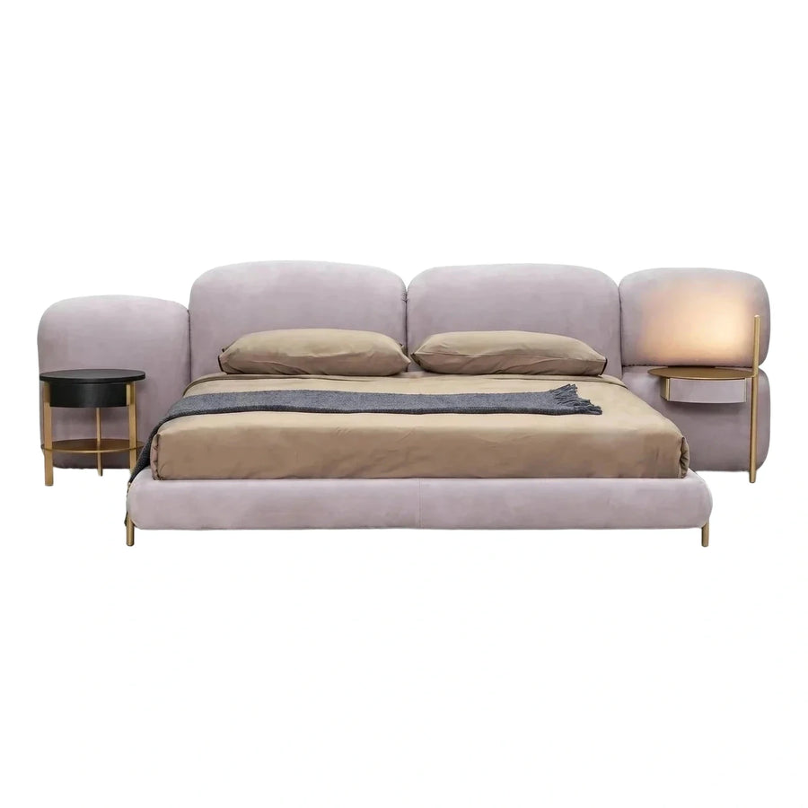 Modern Lavender Upholstered Bed With Integrated Side Tables