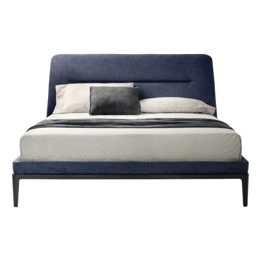 Modern Navy Blue Upholstered Platform Bed Frame