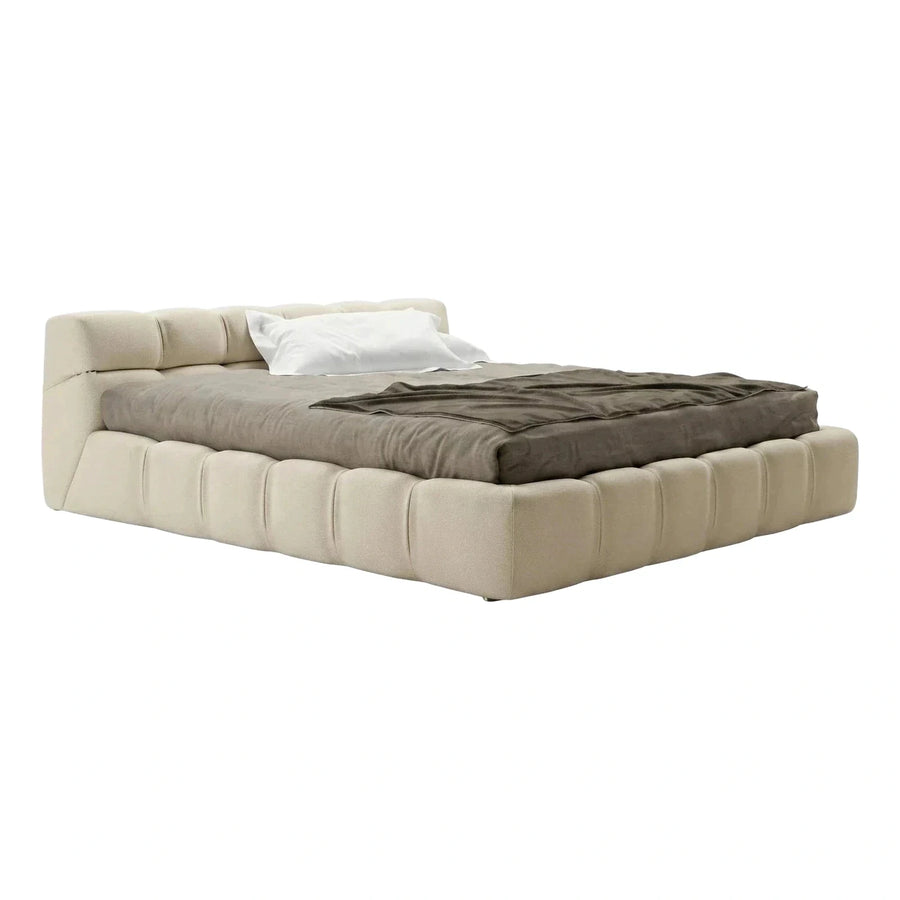 Cream Upholstered Low Profile Bed with Channel Tufting
