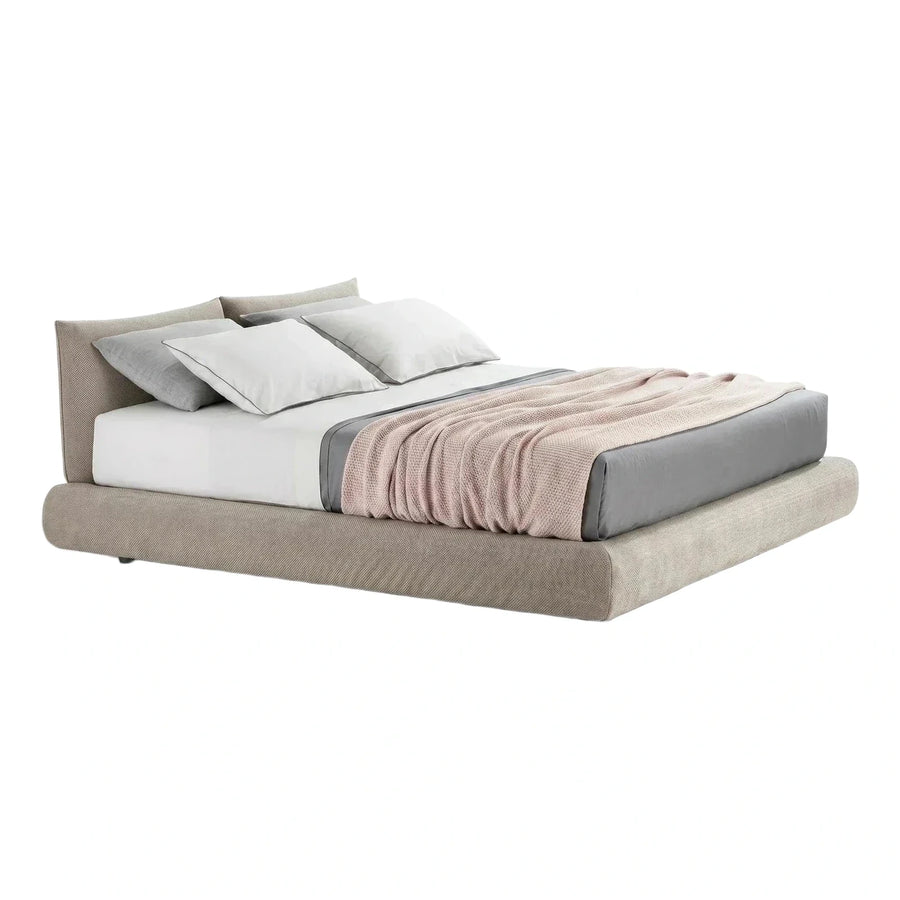 Modern Beige Upholstered Platform Bed Frame