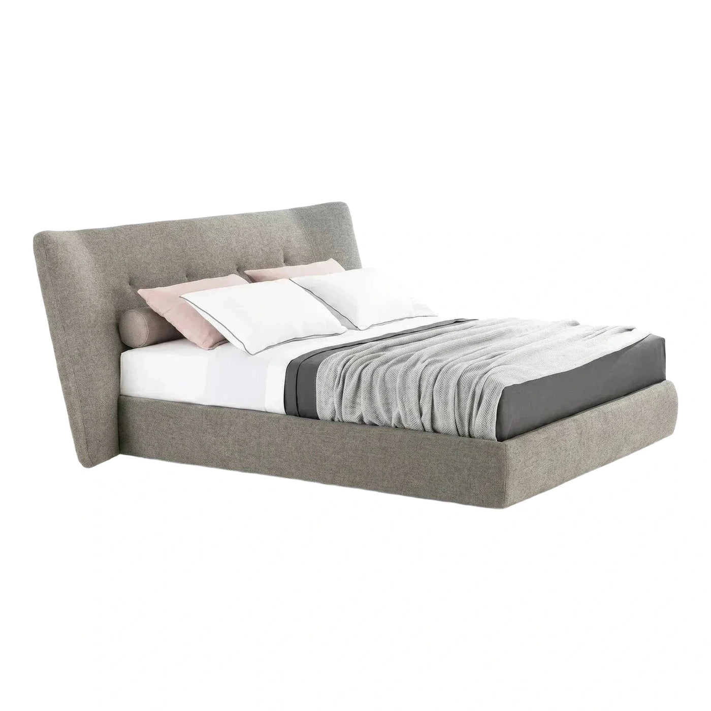 Modern Grey Upholstered Platform Bed with Tufted Headboard