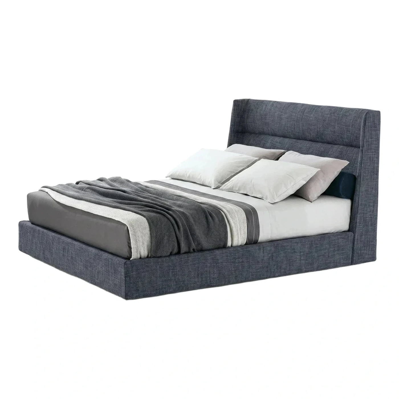Modern Grey Upholstered Platform Bed with Tall Headboard