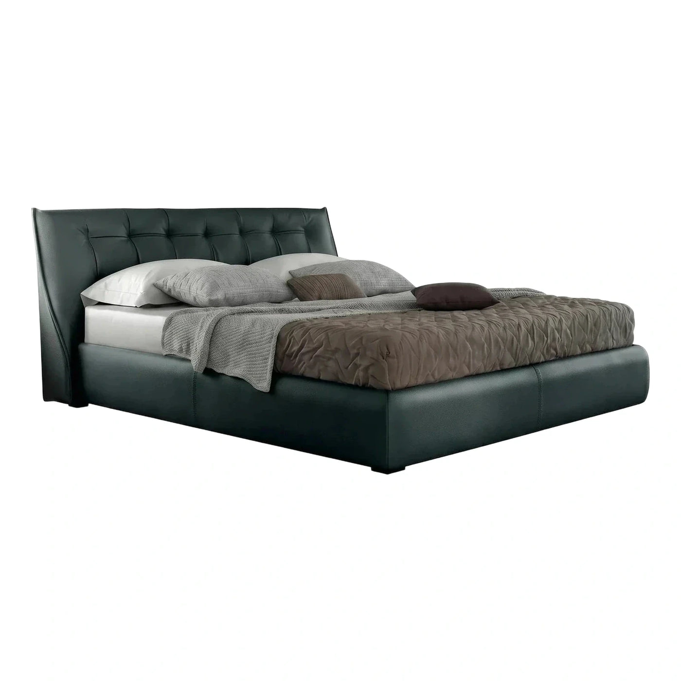 Dark Green Leather Tufted Platform Bed