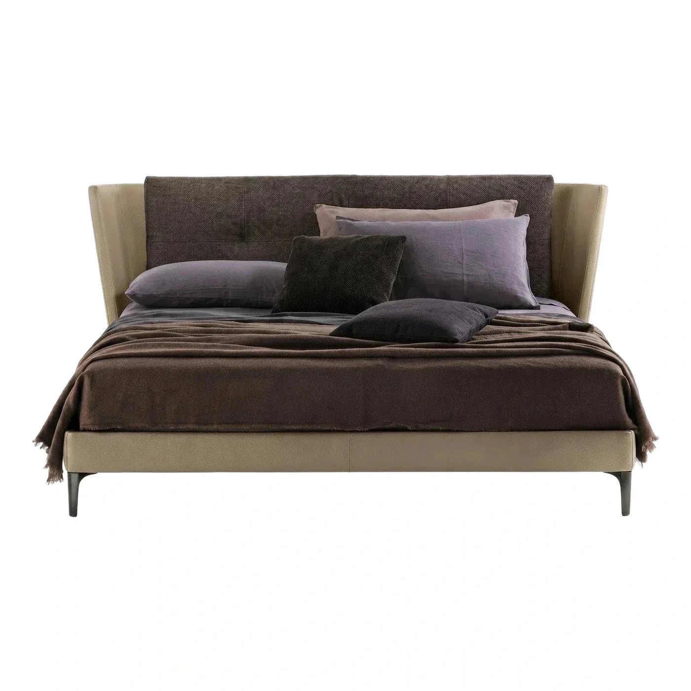 Modern Tan and Brown Upholstered Platform Bed
