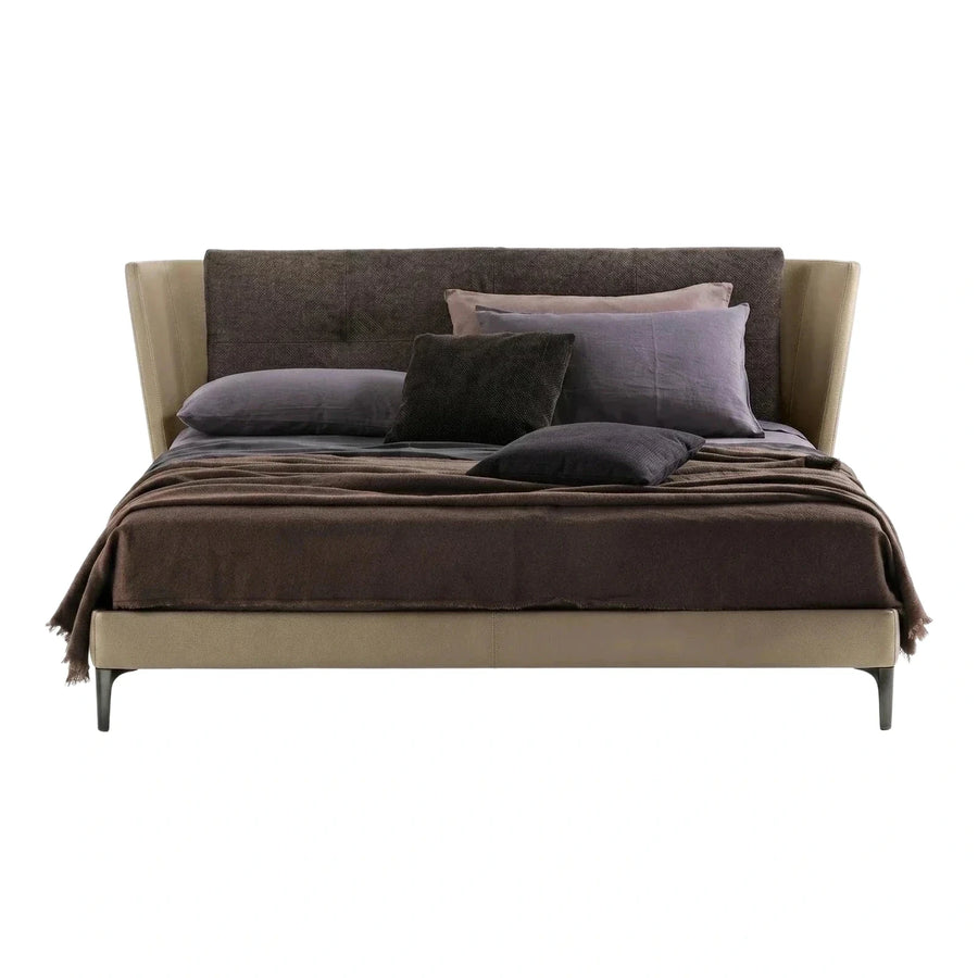 Modern Tan and Brown Upholstered Platform Bed