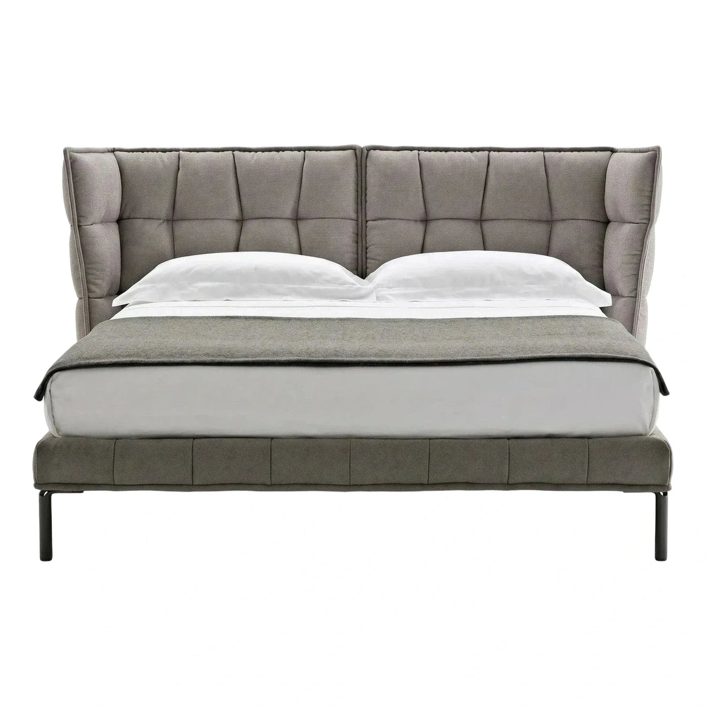 Grey Upholstered Bed with Tall Tufted Wingback Headboard