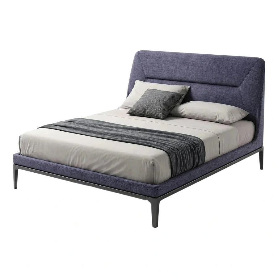 Modern Blue Upholstered Platform Bed with Metal Legs