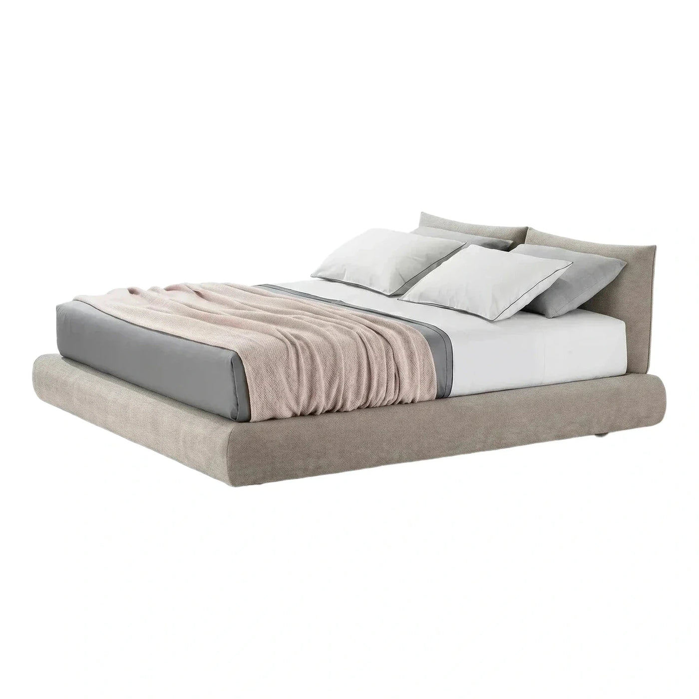 Modern Beige Upholstered Platform Bed Frame