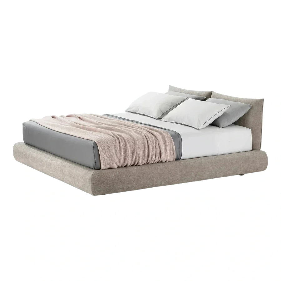 Modern Beige Upholstered Platform Bed Frame