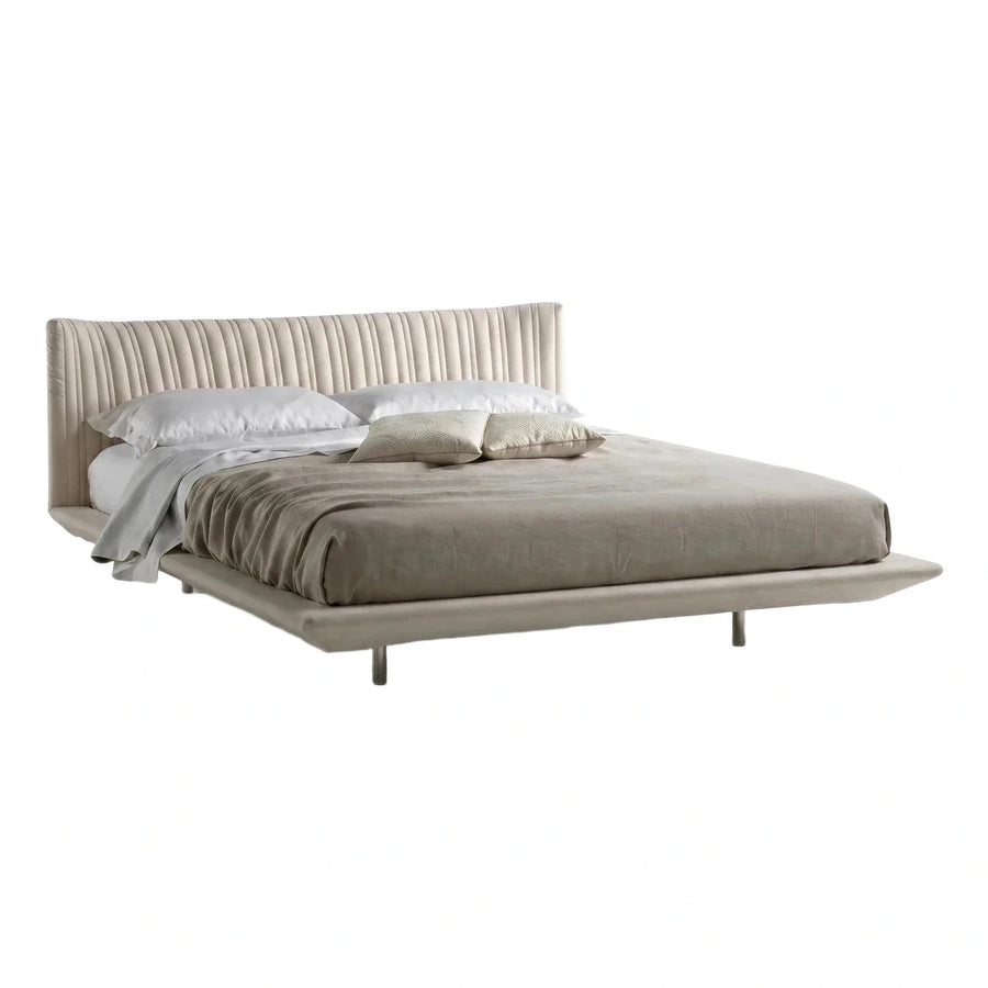 Modern Cream Upholstered Platform Bed with Tufted Headboard