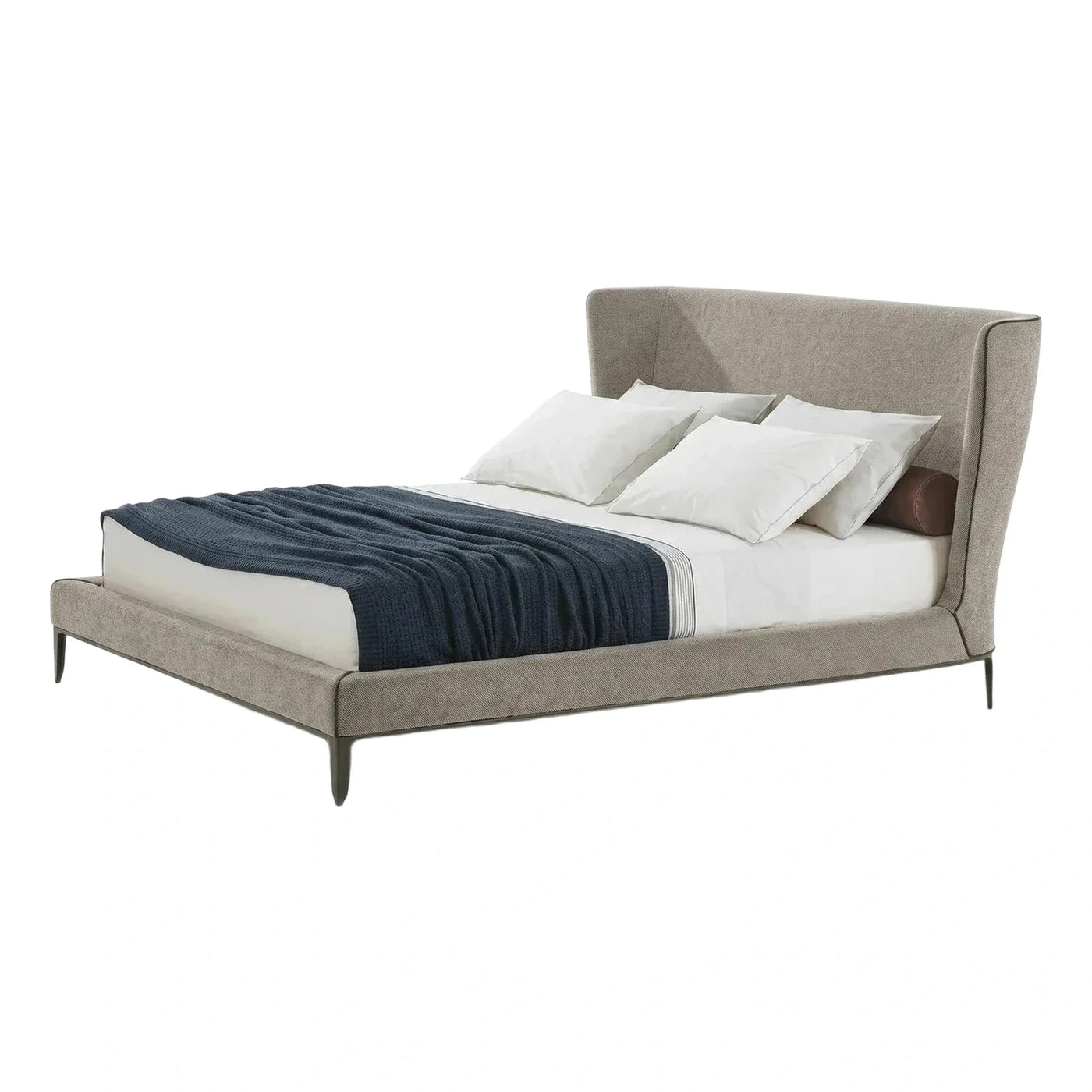 Modern Upholstered Platform Bed with Wingback Headboard