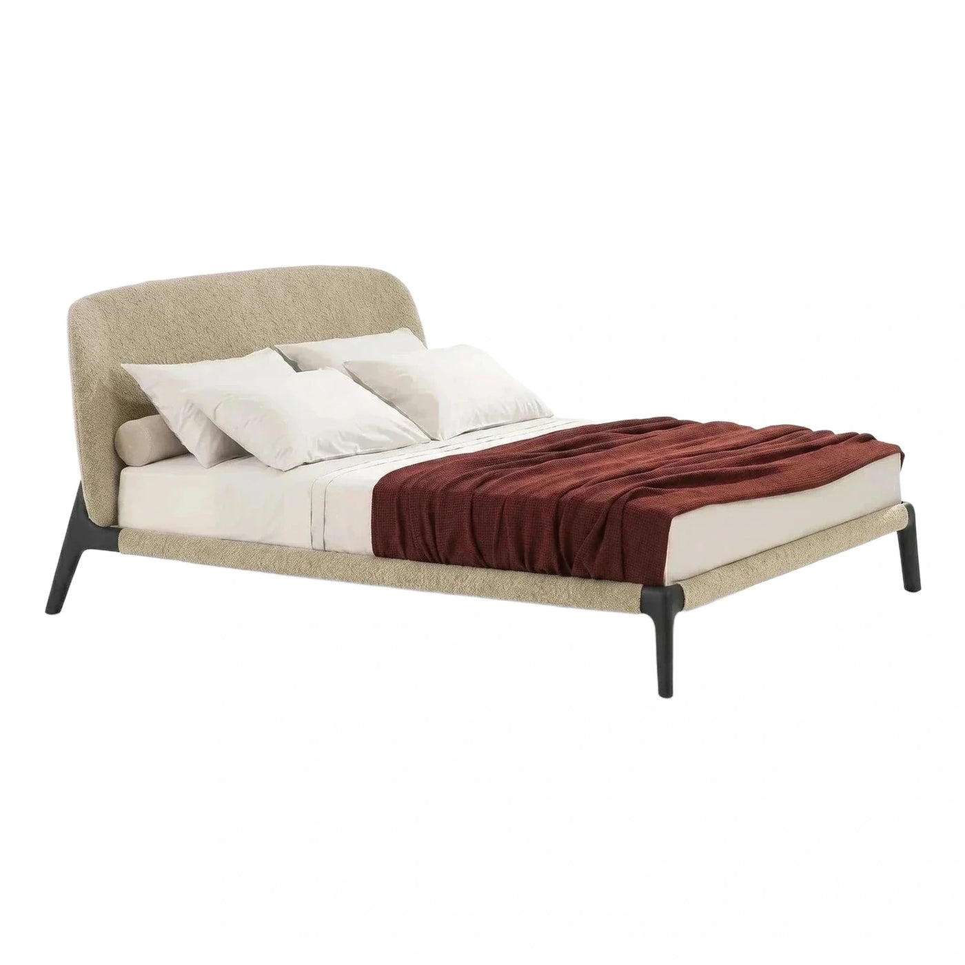 Modern Cream Boucle Upholstered Bed Frame with Tapered Legs