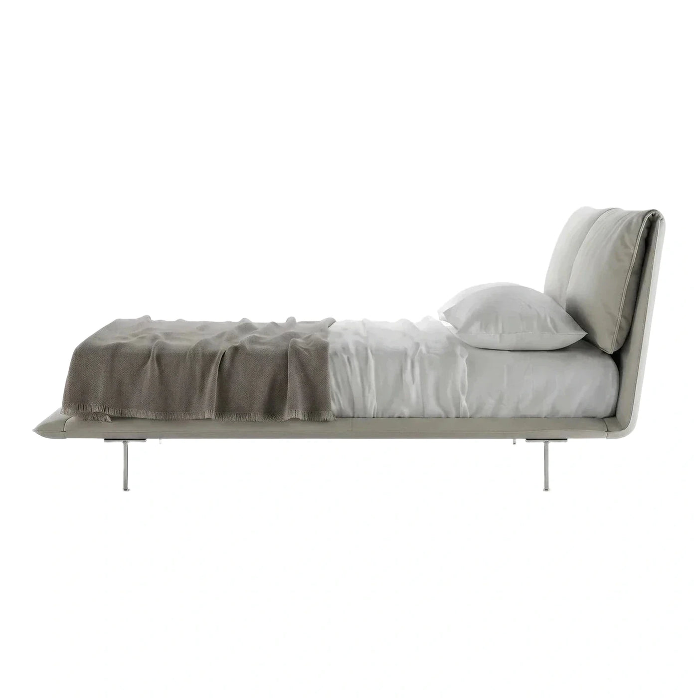 Modern Light Grey Upholstered Platform Bed with Metal Legs