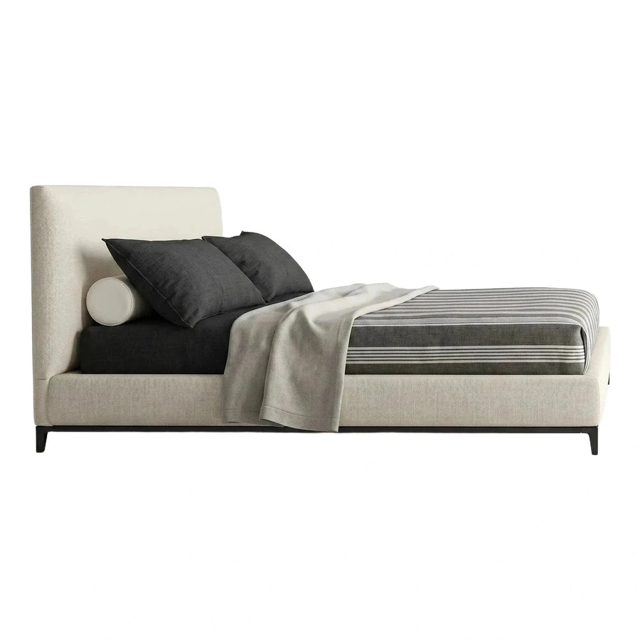 Modern Cream Upholstered Platform Bed with Metal Legs