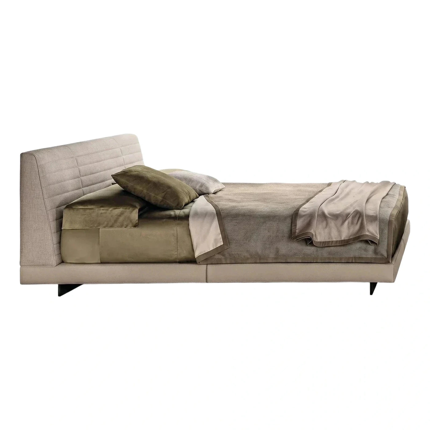 Modern Beige Upholstered Platform Bed with Tufted Headboard