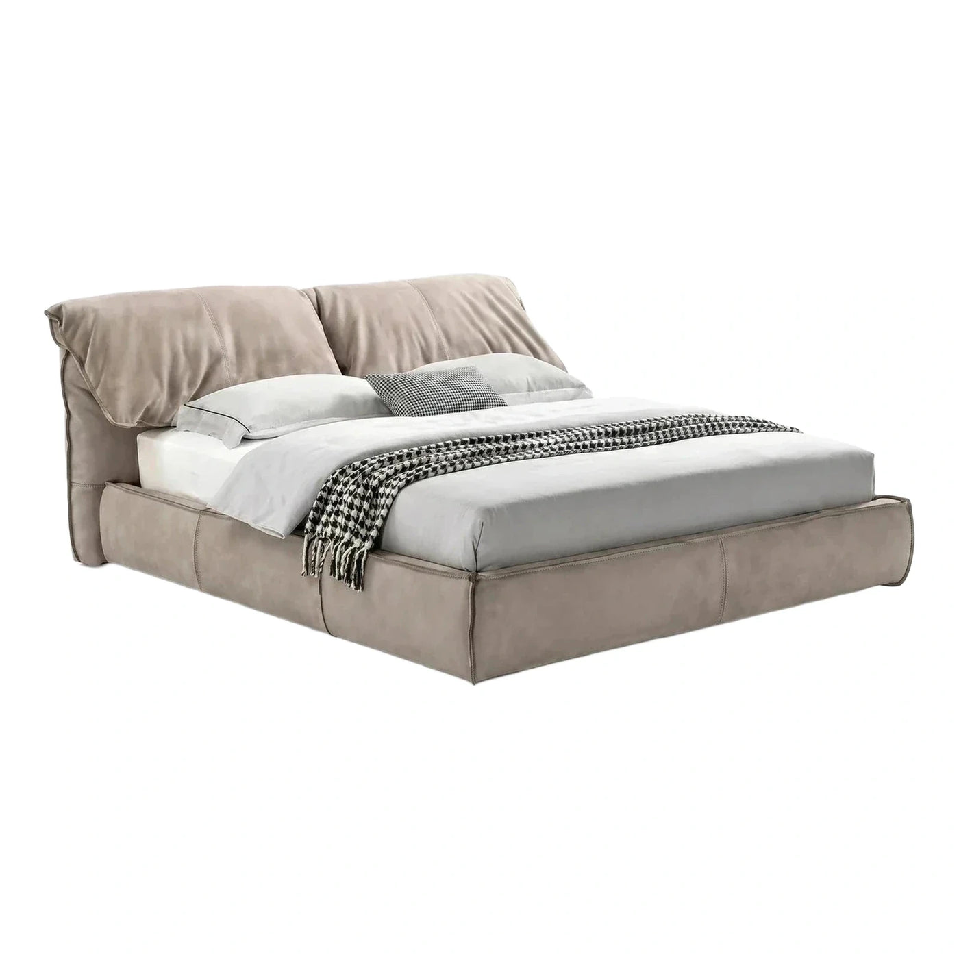 Modern Beige Upholstered Platform Bed with Plush Headboard