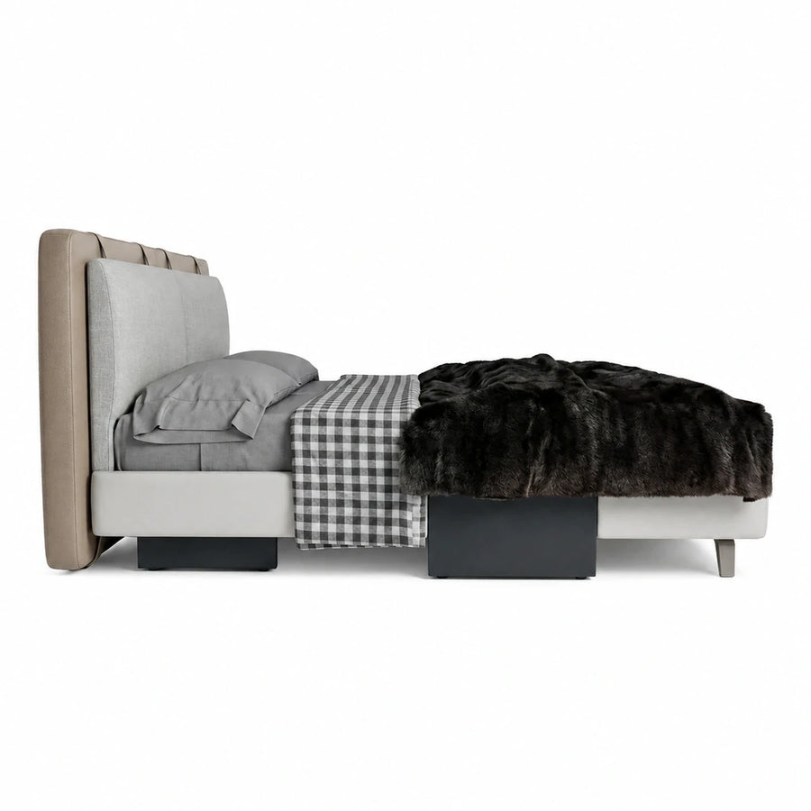 Modern Grey and Beige Upholstered Platform Bed