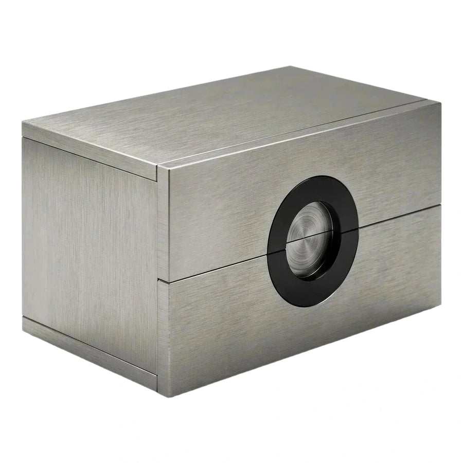 Brushed Metal Storage Cabinet with Circular Handle