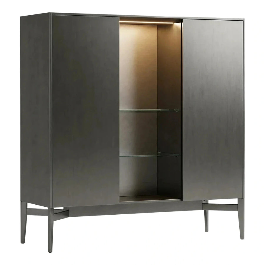 Modern Grey Wood Sliding Door Display Cabinet