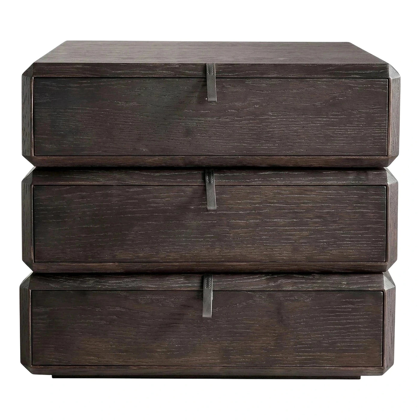 Dark Wood Storage Chest with Leather Pull Tabs