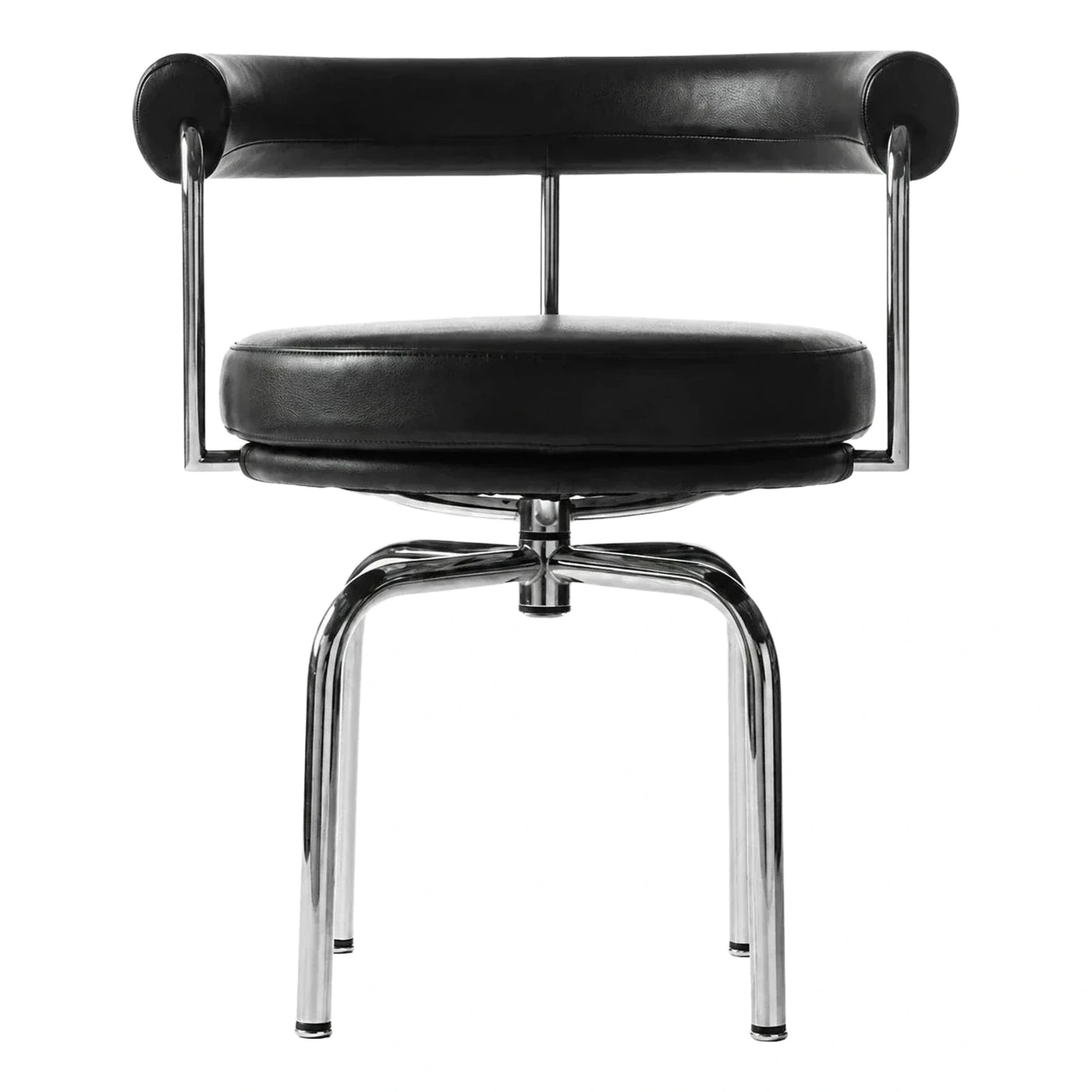 Black Leather Swivel Chair with Chrome Tubular Frame